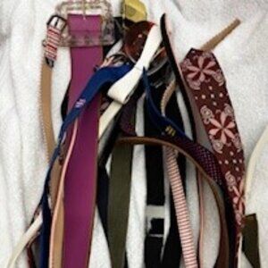 Ten belt bundle - 2 leather, faux leather, canvas mix.  Most New Sized L to S